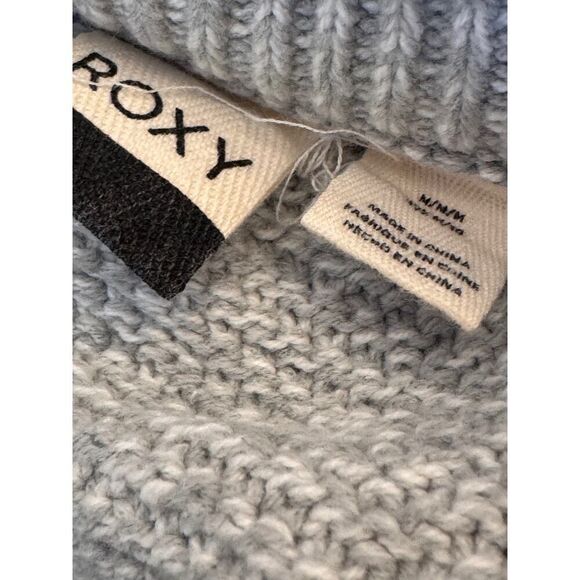 Roxy Gray Textured Knit Pullover Sweater Women’s Sz M Drop Shoulder Slouchy Cozy - Picture 6 of 10
